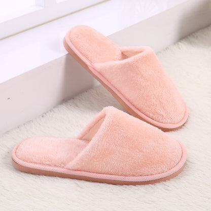 Thick Bottom Plush Couple Solid Color Cotton Slippers
