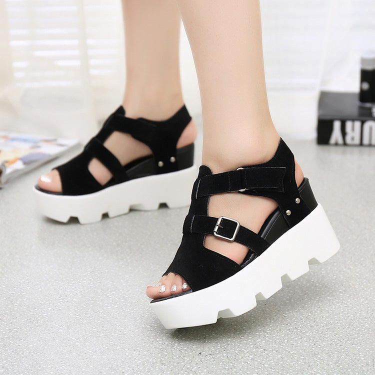 Increased Wedge Heel In Thick-soled Fish Mouth Shoes