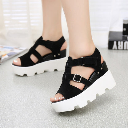 Increased Wedge Heel In Thick-soled Fish Mouth Shoes