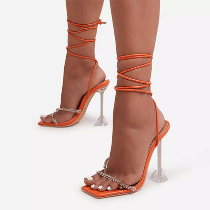 Fashion Square Toe High-heeled Sandals Women With Thin Straps