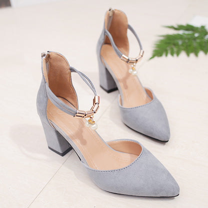 Faux Leather Rhinestone Suede Pointed Sandals