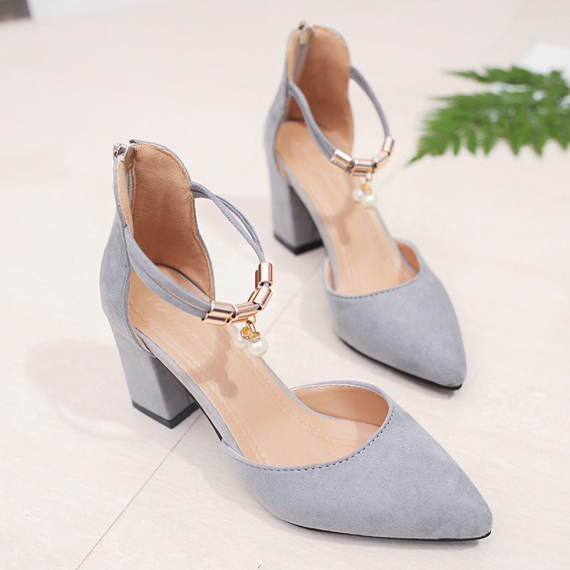 Faux Leather Rhinestone Suede Pointed Sandals