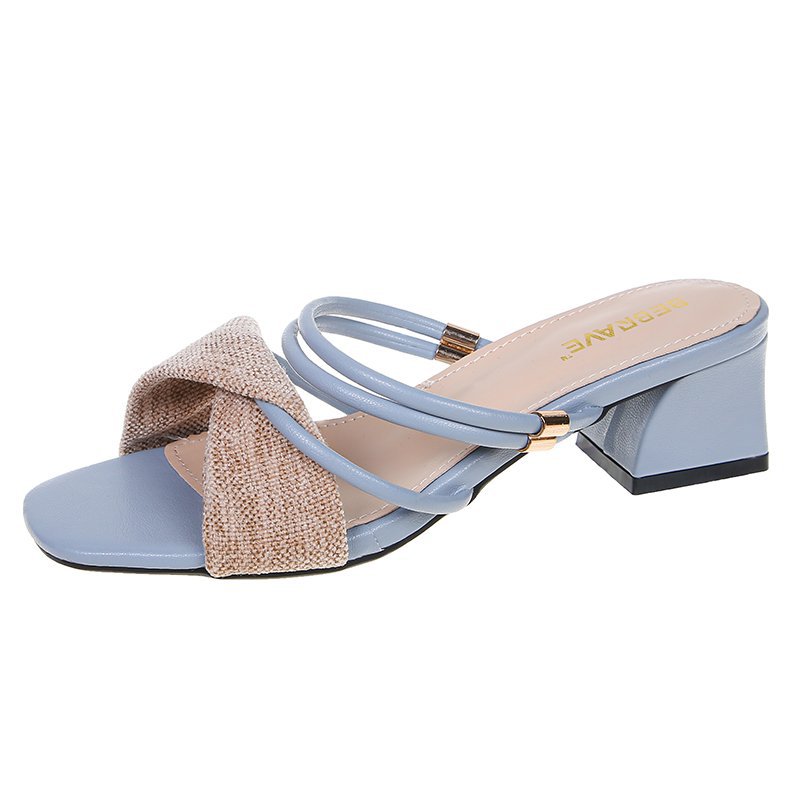 Square Toe Thick Heel Two Wear Fashion Sandals Women