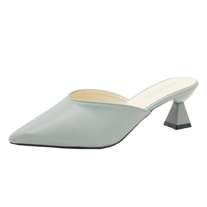Pointed Toe-toe Lazy Shoes Mid-heel Chunky Rubber