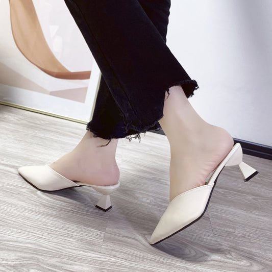 Pointed Toe-toe Lazy Shoes Mid-heel Chunky Rubber