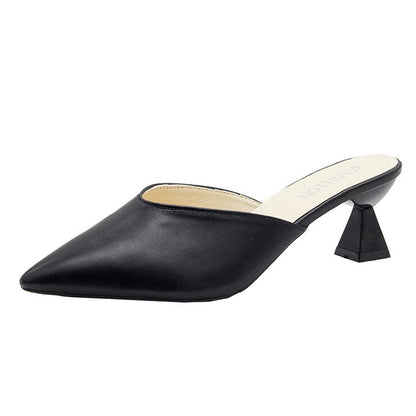 Pointed Toe-toe Lazy Shoes Mid-heel Chunky Rubber