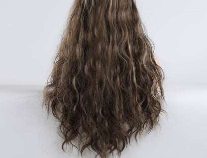 Brown mixed color long bangs curly hair