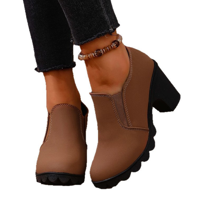Womens Stylish Chunky-heel Shoes With A Thick Sole And Round Toe