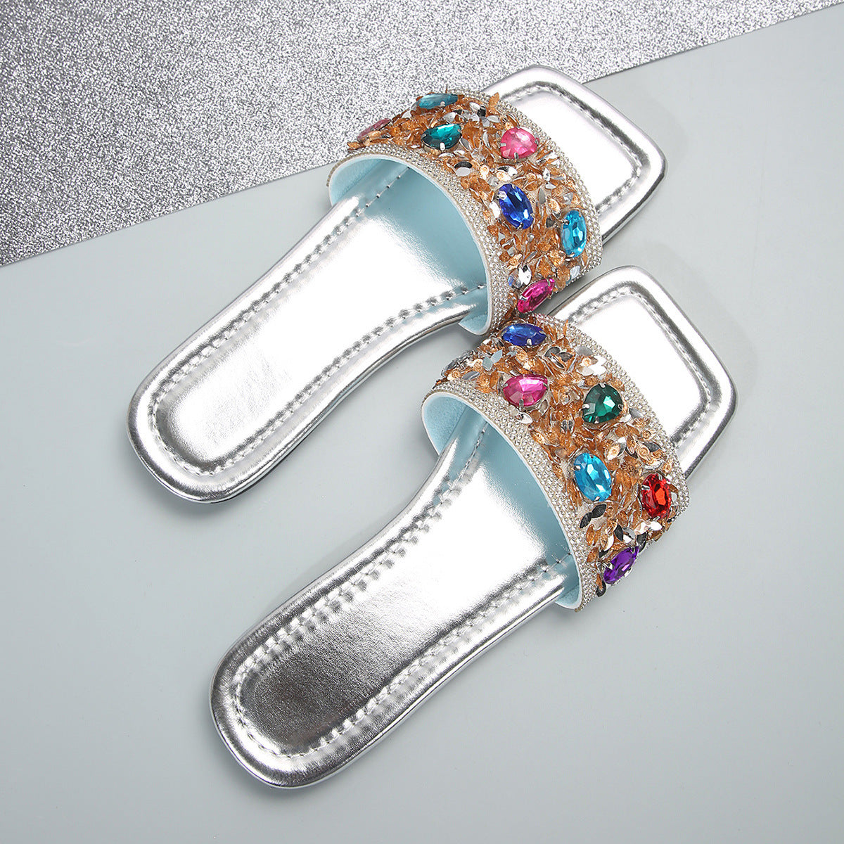 Fashionable Colorful Rhinestone Slippers With Soft Bottom