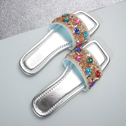 Fashionable Colorful Rhinestone Slippers With Soft Bottom