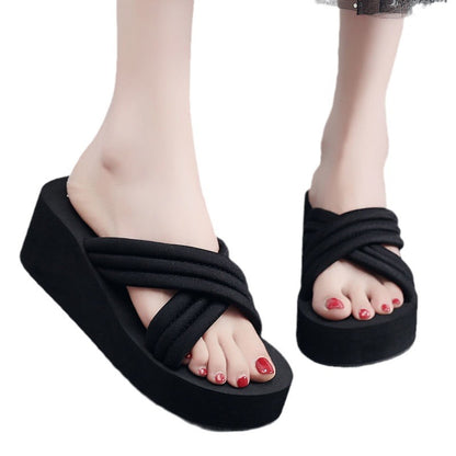 Women's Fashion Cross Thick Wedge-heel Slippers