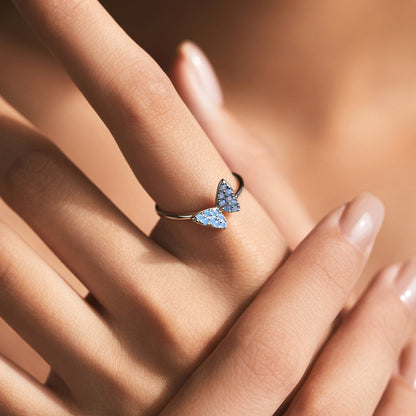 S925 Silver Gentle Fairy Good-looking Crystal Butterfly Ring