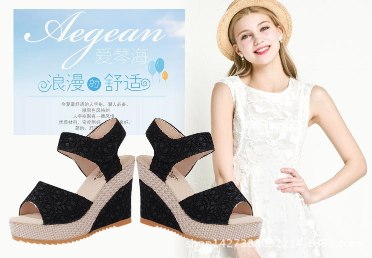 Manufacturers selling spring and summer new explosion network bookeen sexy mouth shoes wedge sandals black women's sandals