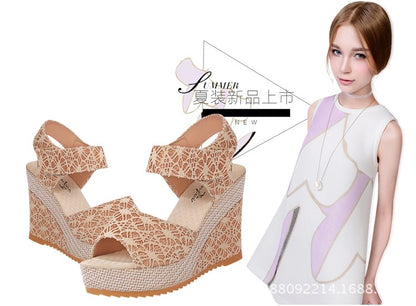 Manufacturers selling spring and summer new explosion network bookeen sexy mouth shoes wedge sandals black women's sandals