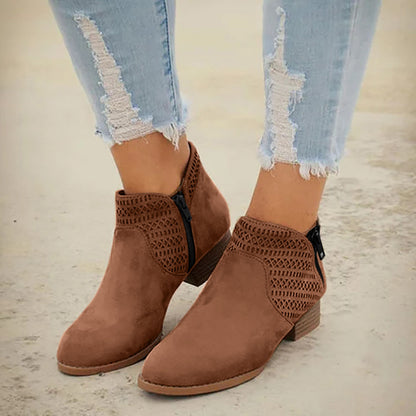 Women's plus size hollow thick heel Martin boots