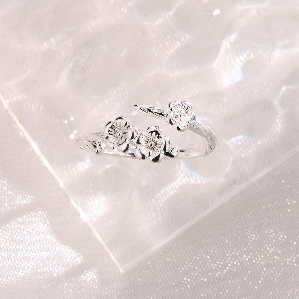 Retro Gentle Style Forest Tree Branch Texture Peach Blossom Ring