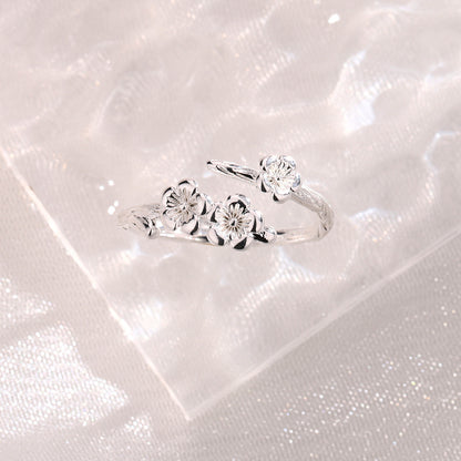 Retro Gentle Style Forest Tree Branch Texture Peach Blossom Ring