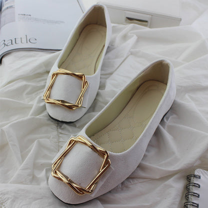 Toe Comfortable Large Size Square Buckle Flats Women's Shoes