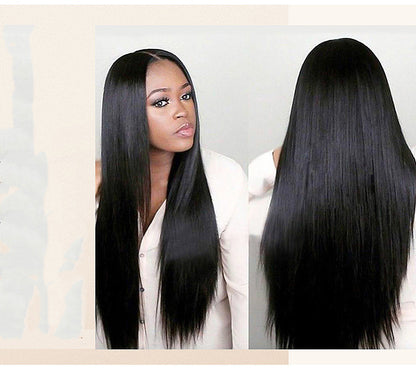 Full Headgear Style Split Black Long Straight Fashion Wig