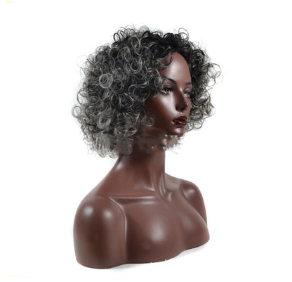 Granny gray short chemical fiber wig headgear