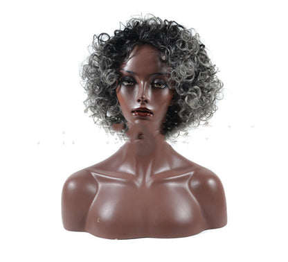 Granny gray short chemical fiber wig headgear
