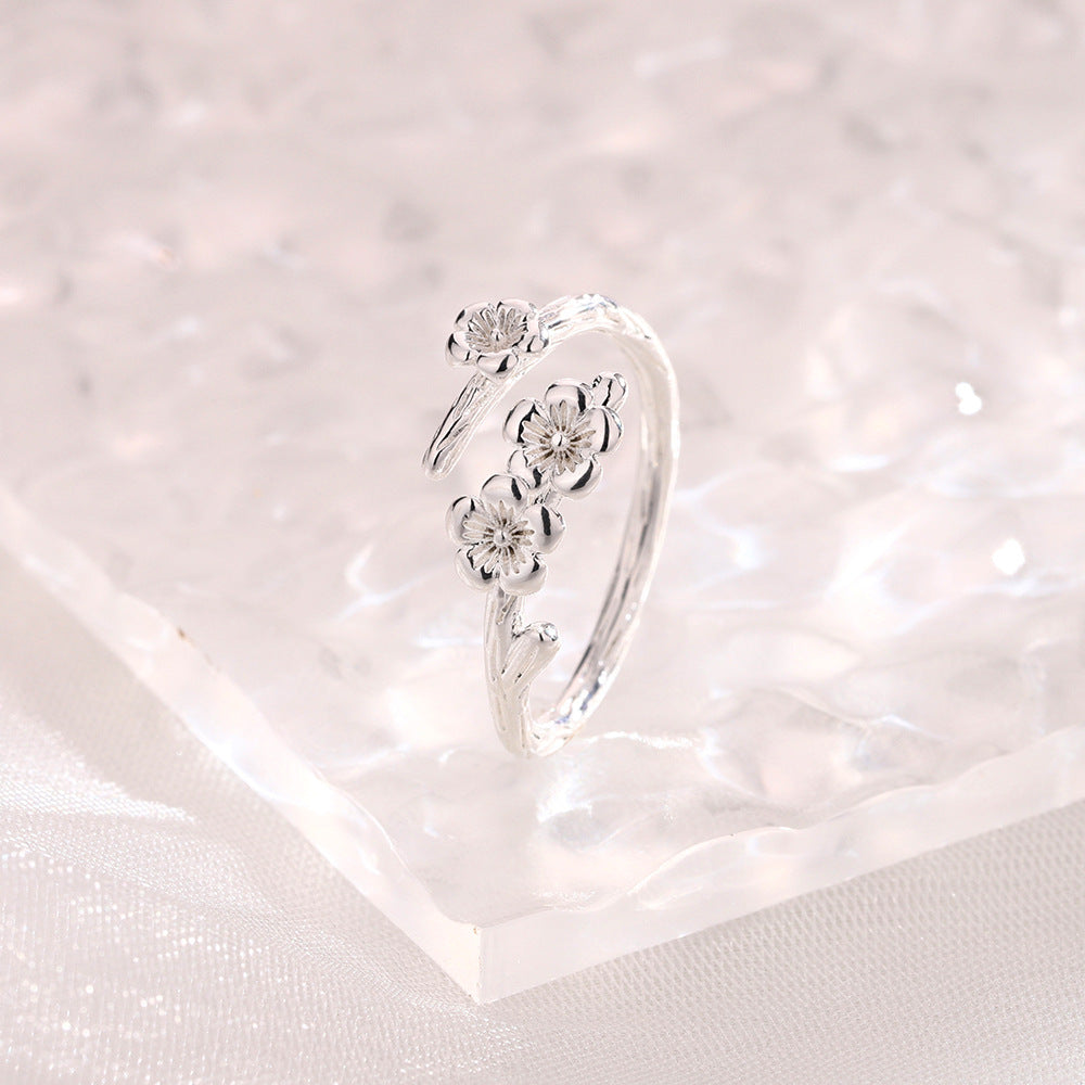 Retro Gentle Style Forest Tree Branch Texture Peach Blossom Ring