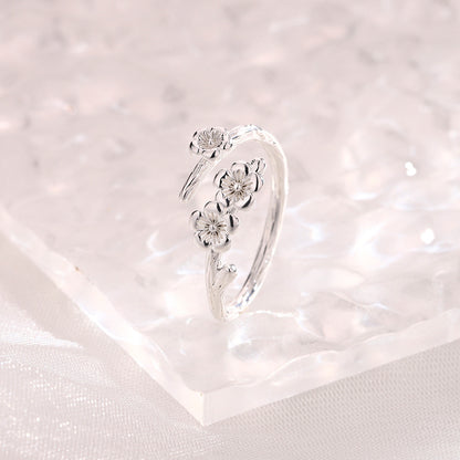 Retro Gentle Style Forest Tree Branch Texture Peach Blossom Ring