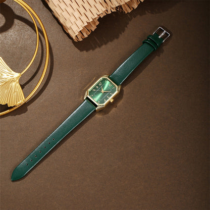 Leather Women's Watch Square Quartz Watch Korean Necklace Earrings Ring Set