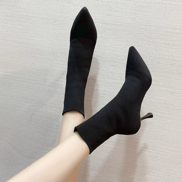 High Heel Pointy Stretch Breathable Flying Vega Boots