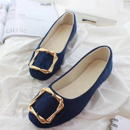 Toe Comfortable Large Size Square Buckle Flats Women's Shoes