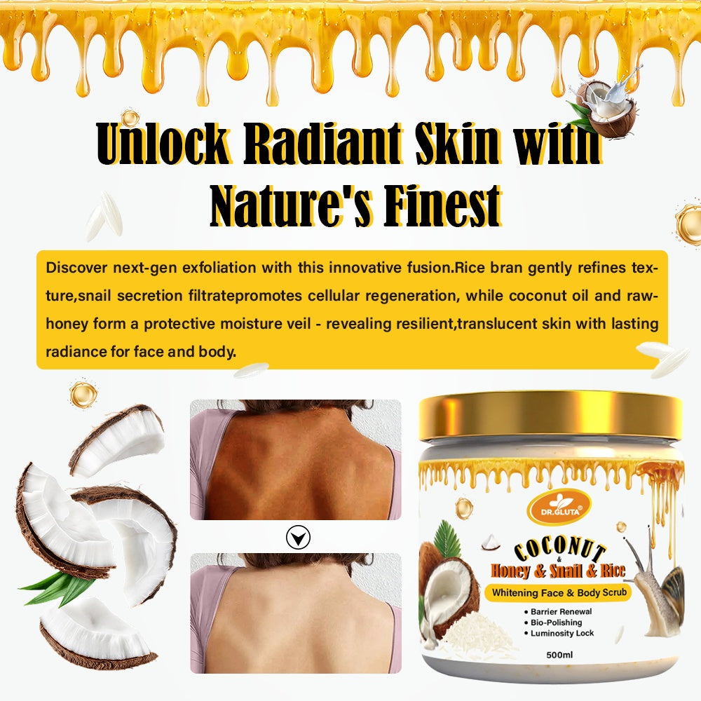 Coconut & Snail & Rice Body Scrub Whitening Skin Care Lightening Face Anti-aging 500ml