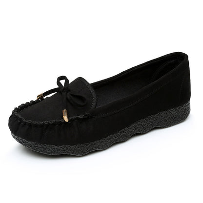 Old Beijing Cloth Shoes Women's Flat Soft Bottom Doug Single-layer Shoes Bow Round Toe Shallow Mouth