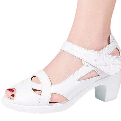 Women's Thick Bottom Soft Bottom Mid Heel Chunky Heel Peep Toe Sandals