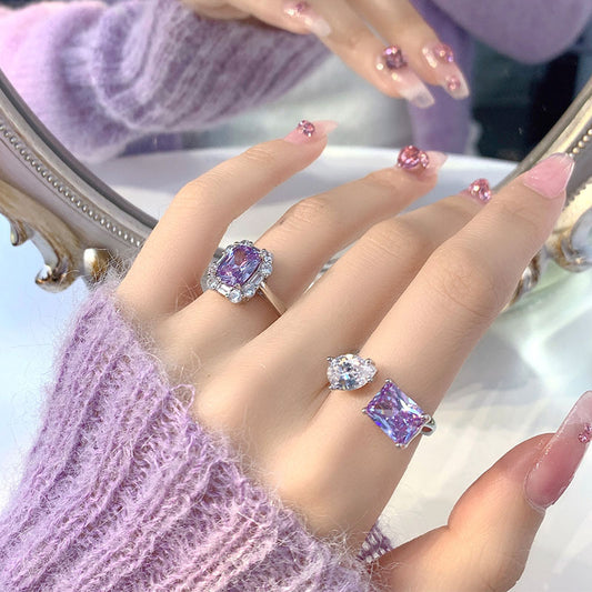 Cold Style Romantic Gentle Purple Shining Diamond Zircon Ring For Women