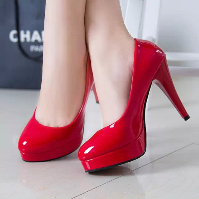 Patent Leather Fashion Shallow Mouth Low Stiletto Heel Super High Heels