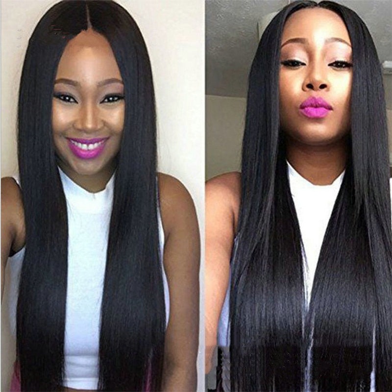 Full Headgear Style Split Black Long Straight Fashion Wig