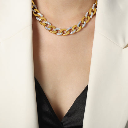French Style Cool Style Affordable Luxury Fashion Gentle Elegant Jewelry Cuban Link Chain Diamond-studded Design Titanium Steel Gold-plated Jewelry Suit