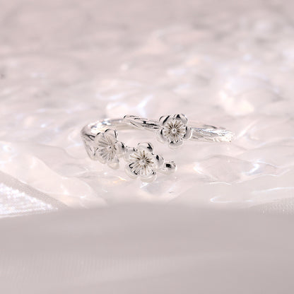 Retro Gentle Style Forest Tree Branch Texture Peach Blossom Ring