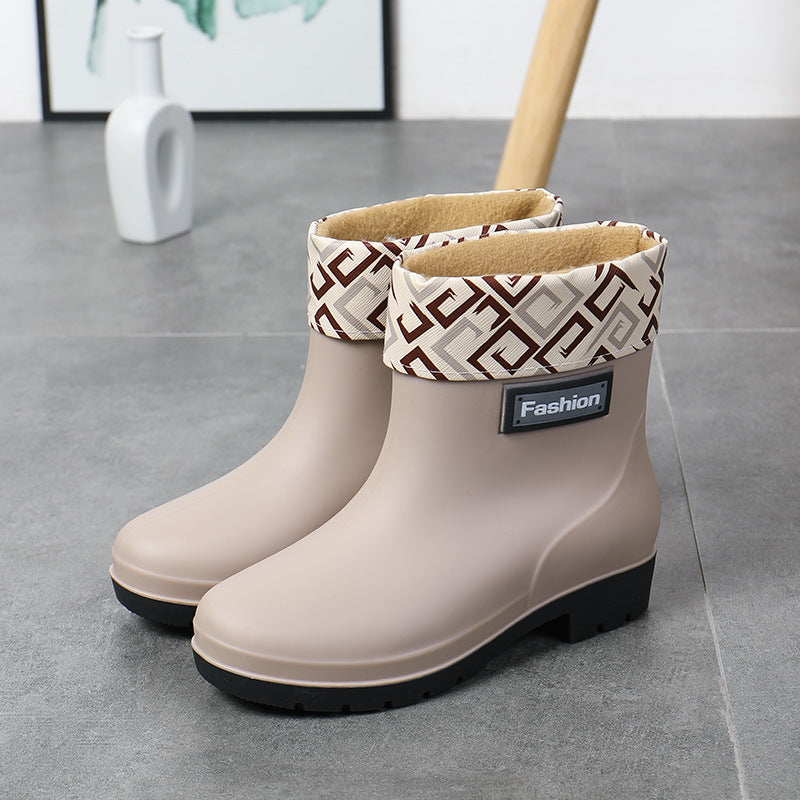 Fashion Work Wear Rain Shoes Adult Warm Women's Mid-calf Rain Boots