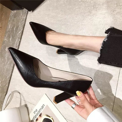Spring And Autumn New Net Red French Black High Heels