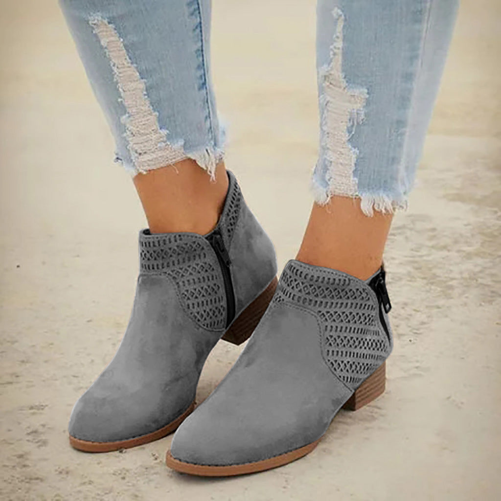Women's plus size hollow thick heel Martin boots