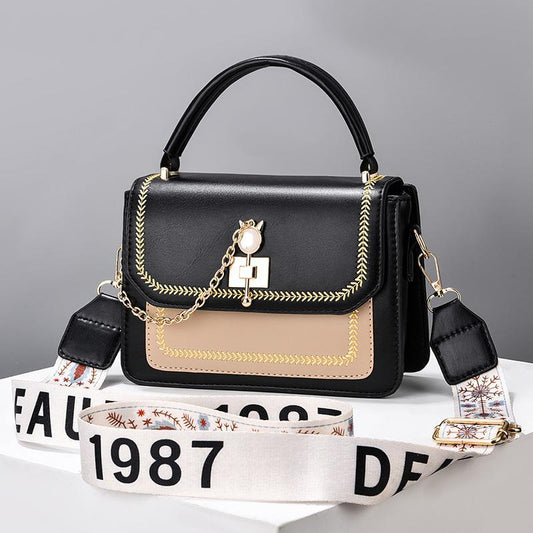 Wide Shoulder Strap Embroidery Thread Contrast Color Large Capacity Shoulder Bag