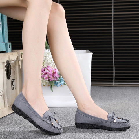 Old Beijing Cloth Shoes Women's Flat Soft Bottom Doug Single-layer Shoes Bow Round Toe Shallow Mouth
