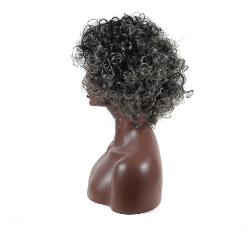 Granny gray short chemical fiber wig headgear