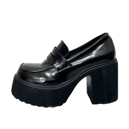 Mary Jane Short Heel High Heels Small Height-increasing British Platform Loafers Leather Shoes For Women