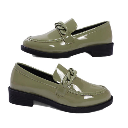 Thick Bottom Low Heel Leather Shoes Women