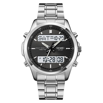 Multifunctional Men's Steel Strap Watch Double Display Sports
