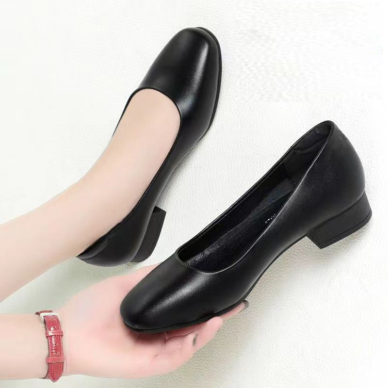 Black Womens Work Shoes With A Square Toe Chunky Heel And Soft Comfortable Sole