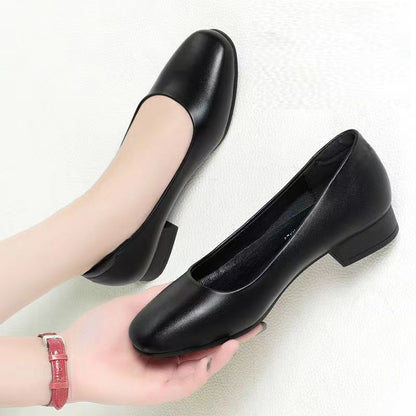 Black Womens Work Shoes With A Square Toe Chunky Heel And Soft Comfortable Sole