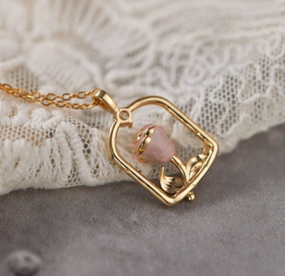 Gentle  Rose Enamel Flowers Titanium Steel Necklace
